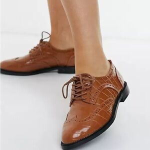 ASOS Tan Croc-Embossed Brogues